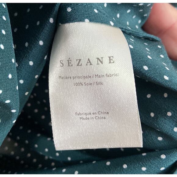 Sézane -Green Polka Dot Florence 100% Silk Button Shirt Dotty Blouse - Picture 4 of 6